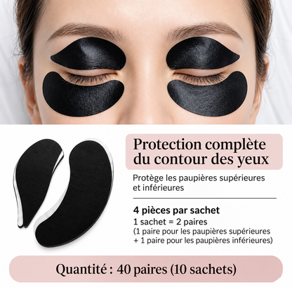 Patchs noirs de protection UV/LED pour extensions de cils – Paupières supérieures &amp; inférieures – 10 sachets / 40 patchs